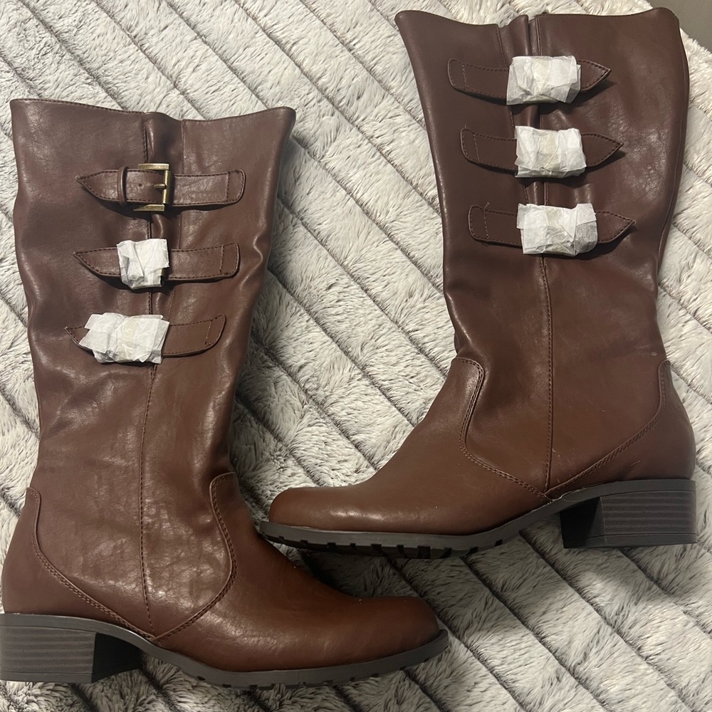 Extra Wide Calf Brown Buckle Boots